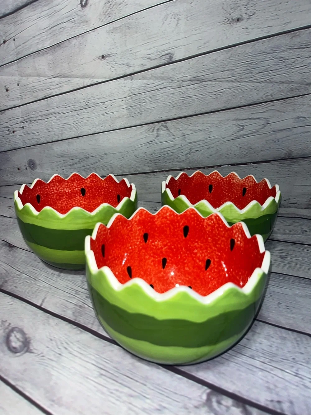 Pier 1 Watermelon Ceramic Serving Bowls - Red & Green
